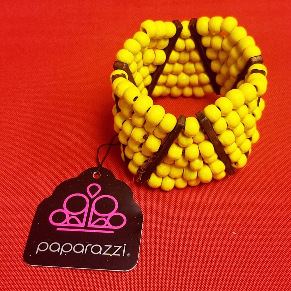 Paparazzi Way Off Tropic Yellow Wooden Bead  Stretchy Bracelet